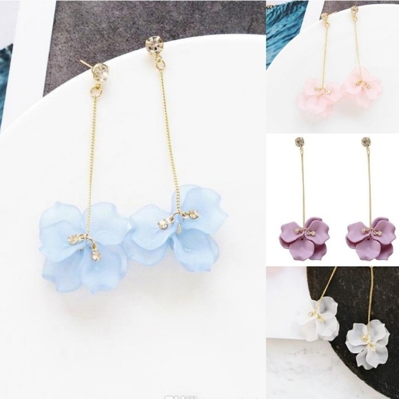 Flower Petal Drop Earrings - Picture 2 of 4